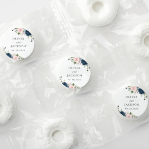 Navy Blue Flowers, Pink Flowers, Floral Wedding Life Saver® Mints