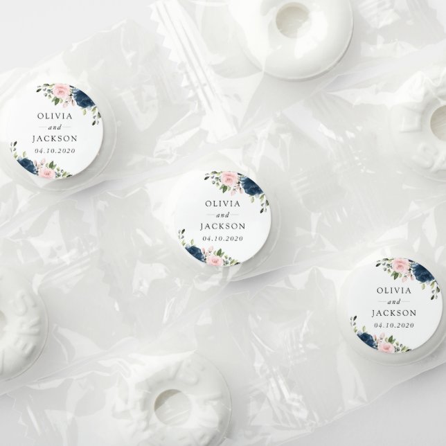 Navy Blue Flowers, Pink Flowers, Floral Wedding Life Saver® Mints (Assorted)