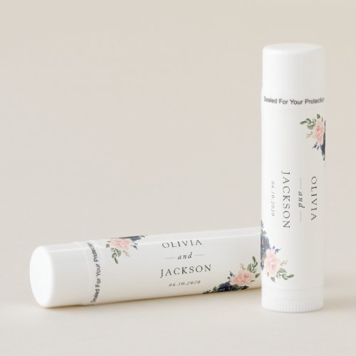 Navy Blue Flowers Pink Flowers Floral Wedding Lip Balm