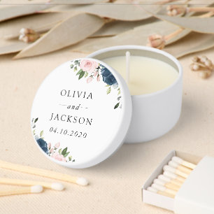Navy Blue Flowers, Pink Flowers, Floral Wedding Mini Candle Favors