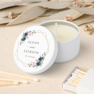 Navy Blue Flowers, Pink Flowers, Floral Wedding Mini Candle Favors