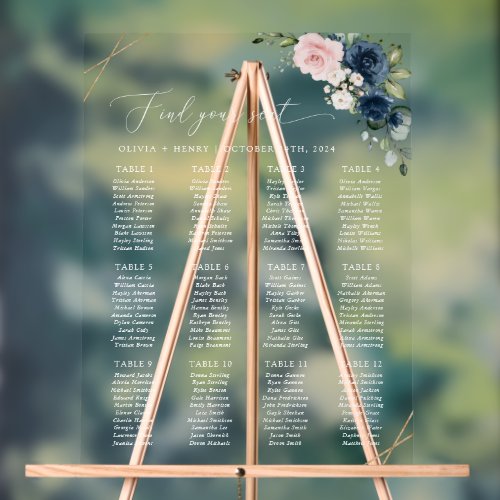 Navy Blue Flowers Pink Flowers Seating Chart