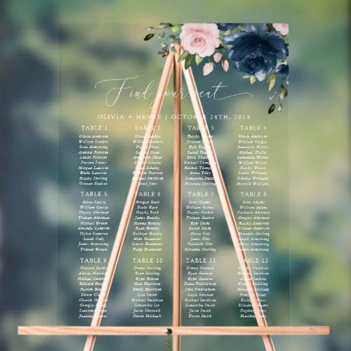 Navy Blue Flowers Pink Flowers Seating Chart