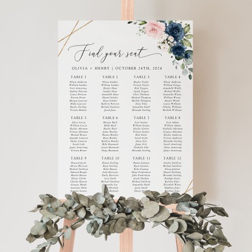 Navy Blue Flowers Pink Flowers Seating Chart