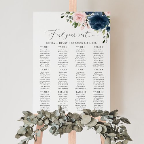 Navy Blue Flowers Pink Flowers Seating Chart