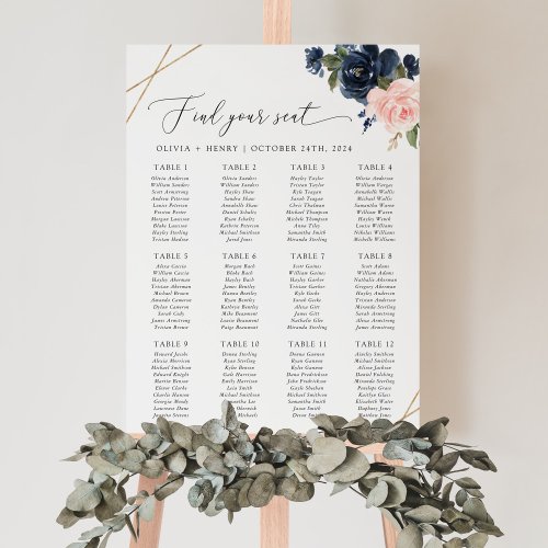 Navy Blue Flowers Pink Flowers Seating Chart