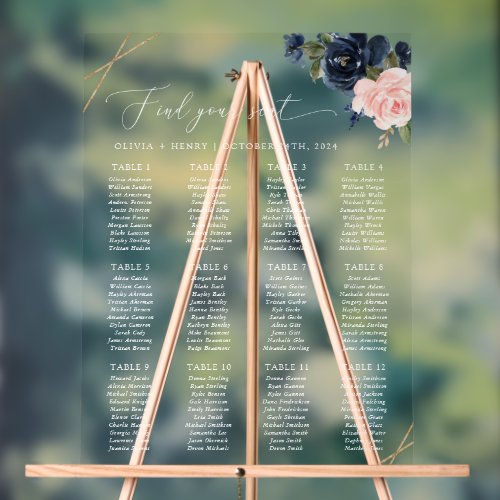 Navy Blue Flowers Pink Flowers Seating Chart