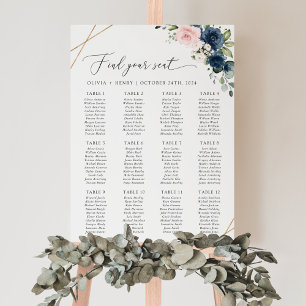 Navy Blue Flowers, Pink Flowers, Seating Chart Foam Board