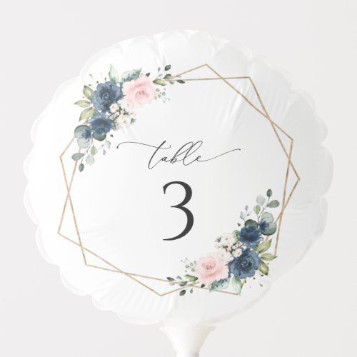 Navy Blue Flowers Pink Flowers Table Numbers Balloon