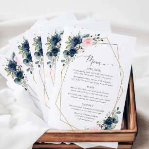Navy Blue Flowers, Pink Flowers, Wedding Menu