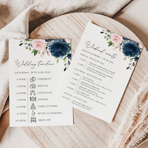 Navy Blue Flowers Pink Flowers Wedding Timeline