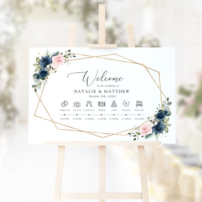 Navy Blue Flowers, Pink Flowers, Wedding Timeline Poster (Creator Uploaded)