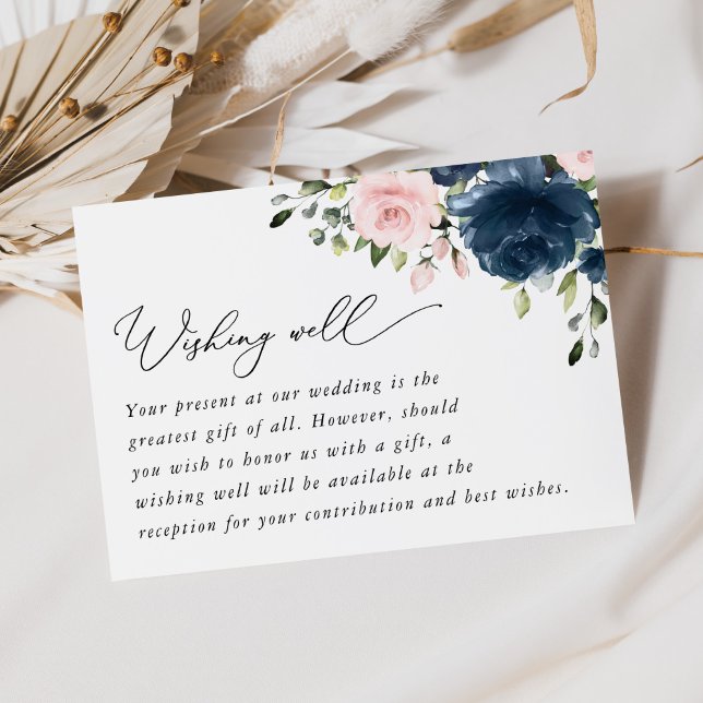 Navy Blue Flowers, Pink Flowers, Wishing Well Enclosure Card (Creator Uploaded)
