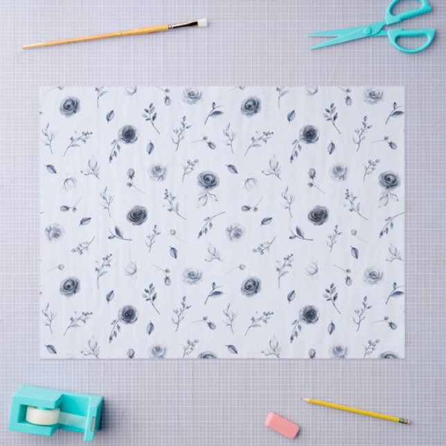 Navy Blue Flowers Tissue Paper (Craft)