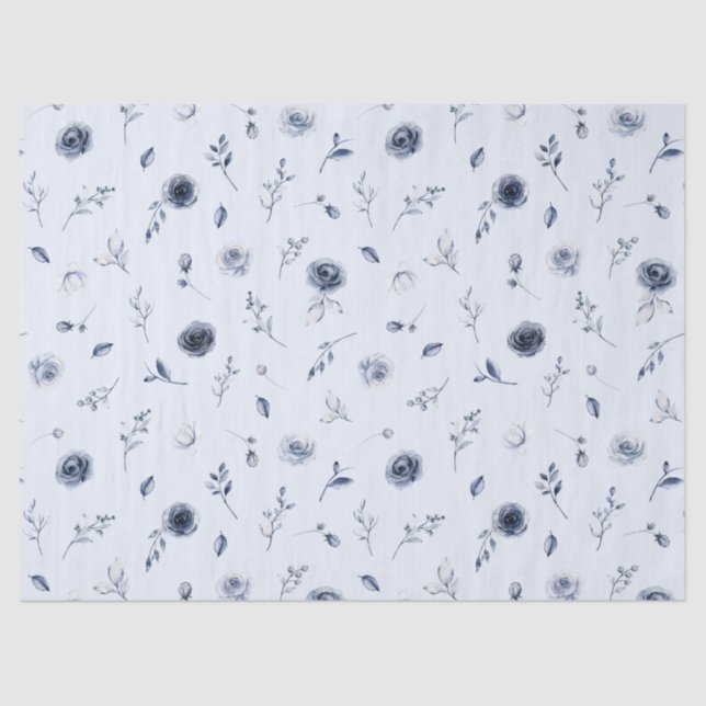 Navy Blue Flowers Tissue Paper (Front)