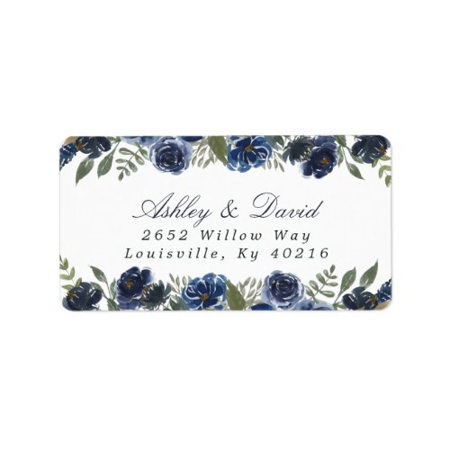 Navy Blue Flowers Watercolor Floral Address Label