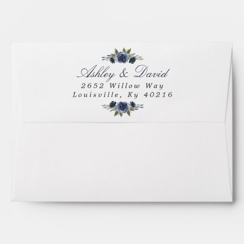 Navy Blue Flowers Watercolor Floral for 5x7 Cards Envelope