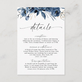 Navy Blue Flowers Wedding Calligraphy QR Code Enclosure Card