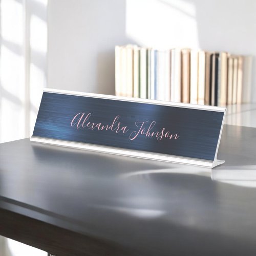 Navy Blue Foil | Blush Pink Foil Modern Desk Name Plate