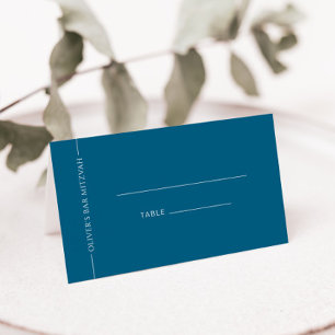 Navy Blue Folded Bar Mitzvah Place Card