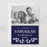 Navy Blue Foliage | Stylish Mutli Photo Hanukkah Holiday Card<br><div class="desc">This simple and trendy Happy Hanukkah card features trendy white foliage and leaves,  with a mix of modern typography and handwritten script on a dark,  navy blue background. There is room for five of your photos,  and even room for an additional short message on the back.</div>