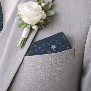 Navy Blue Folk Floral Groom Pocket Square Bandana