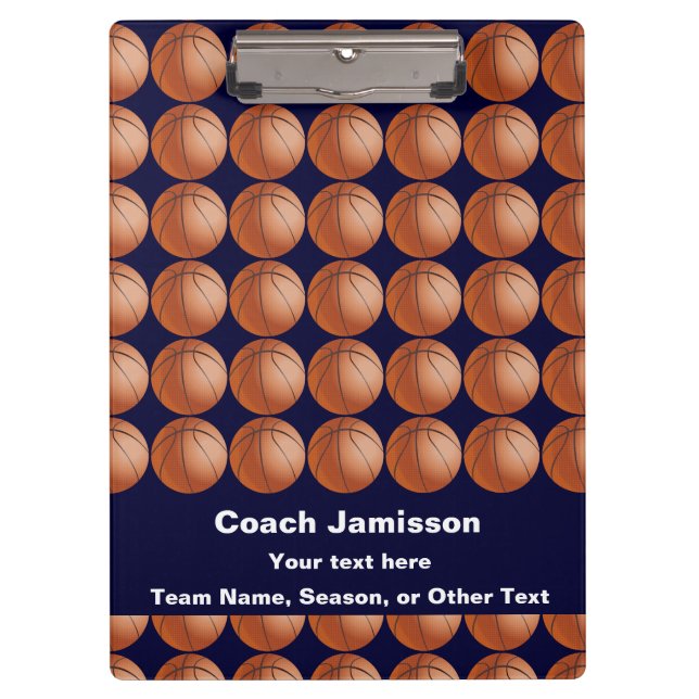  Navy Blue for Basketball Coach, Name, Thank You Clipboard (Front)