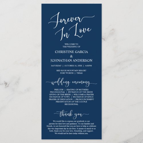 Navy Blue Forever in Love Wedding Ceremony Program