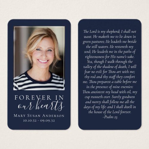 Navy Blue Forever in Our Hearts Memorial Card