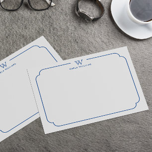 Navy Blue Formal Chic Family Monogram Ornate Frame Note Card