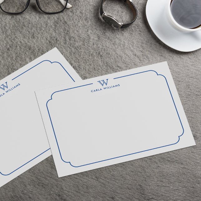 Navy Blue Formal Chic Family Monogram Ornate Frame Note Card (Creator Uploaded)