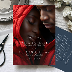 Navy Blue Formal Classic Elegant Calligraphy Photo Save The Date