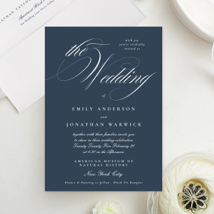Navy Blue Formal Elegant Calligraphy The Wedding Invitation