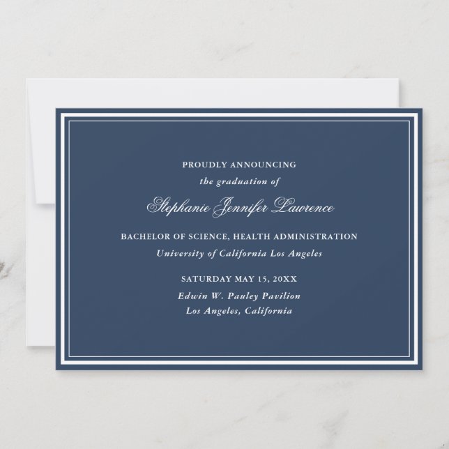 Navy Blue Formal Graduation Announcement (Front)