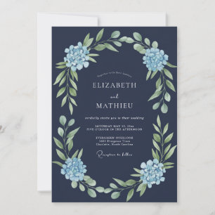 Navy Blue Formal Hydrangea Wedding Invitation