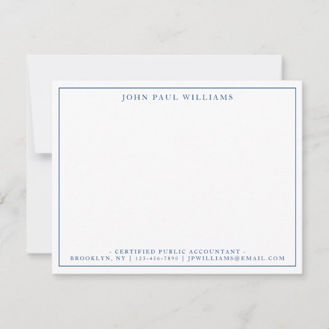 Navy Blue Formal Office Professional Thin Border Note Card (Front)