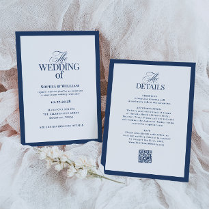 Navy Blue Formal Wedding with RSVP QR Code Invitation