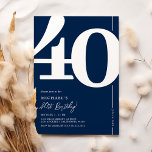 Navy Blue Forty 40th Birthday Party Invitations<br><div class="desc">Classic navy blue 40th birthday party invitations featuring the number '40' in a large bold serif font,  and a modern invite template that is easy to personalize.</div>