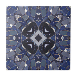 Navy blue four corner mosaic circle stone design ceramic tile