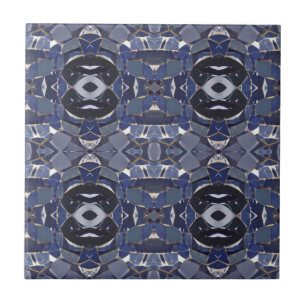 Navy blue four corner mosaic circle stones ceramic tile