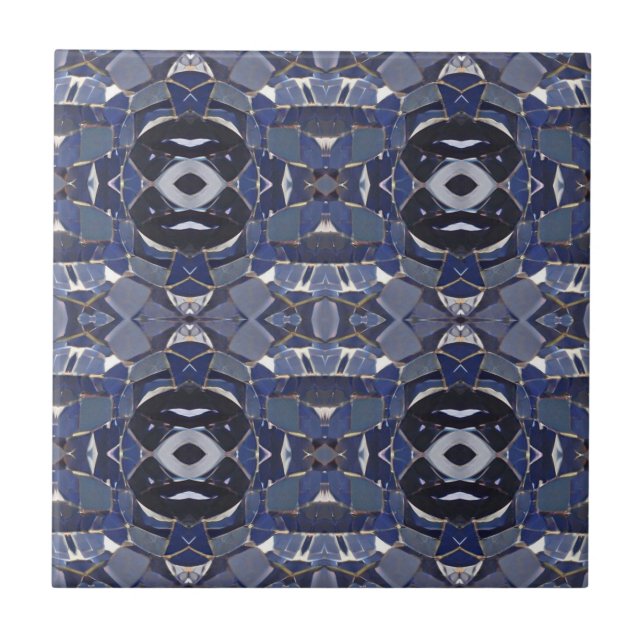 Navy blue four corner mosaic circle stones ceramic tile (Front)