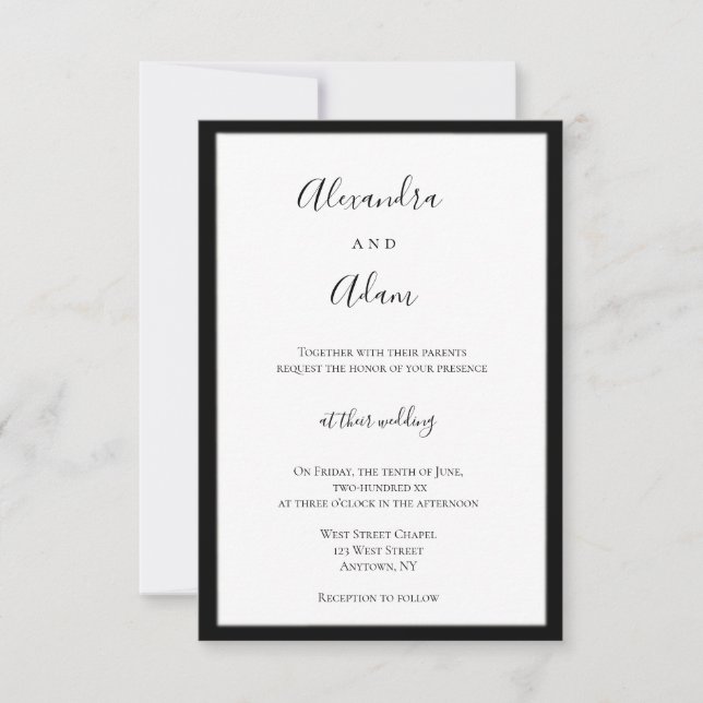 Navy blue frame wedding invitations (Front)