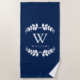Navy Blue Framed Monogram Beach Towel
