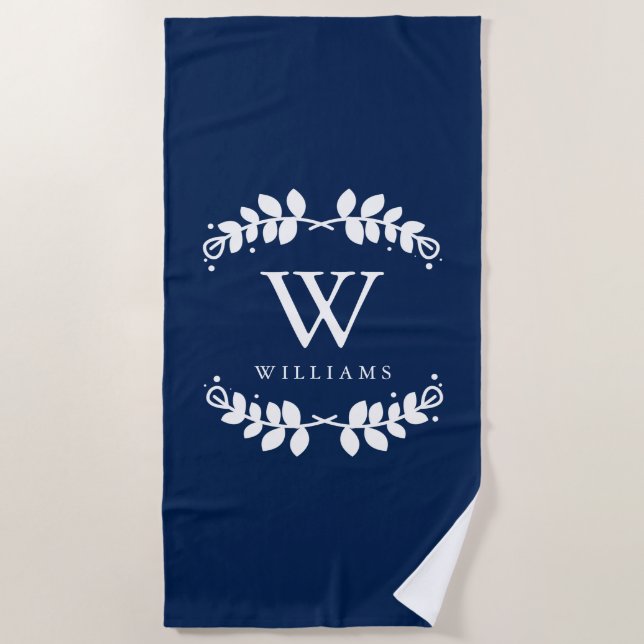 Navy Blue Framed Monogram Beach Towel (Front)