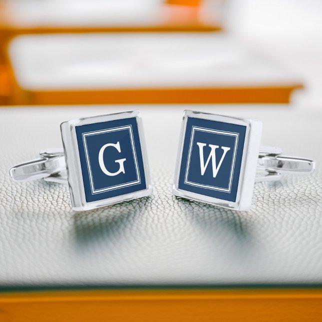 Navy Blue Framed Monogram Cufflinks (Creator Uploaded)
