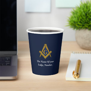 Navy Blue Freemason Masonic Square Compass Paper Cups