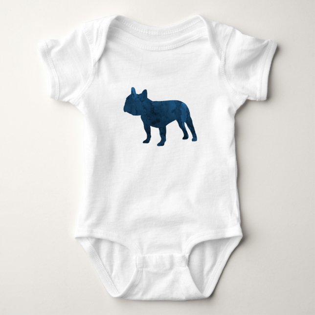 Navy Blue French Bulldog aka Frenchie Silhouette Baby Bodysuit (Front)
