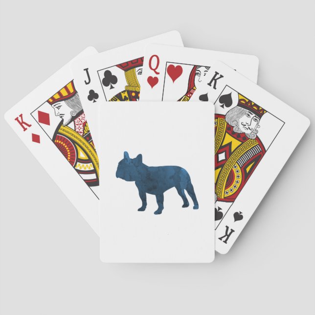 Navy Blue French Bulldog aka Frenchie Silhouette Poker Cards (Back)