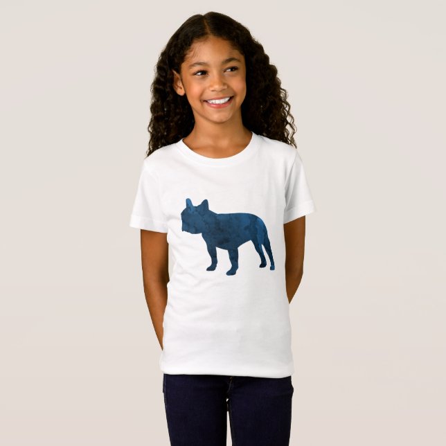 Navy Blue French Bulldog aka Frenchie Silhouette T-Shirt (Front Full)