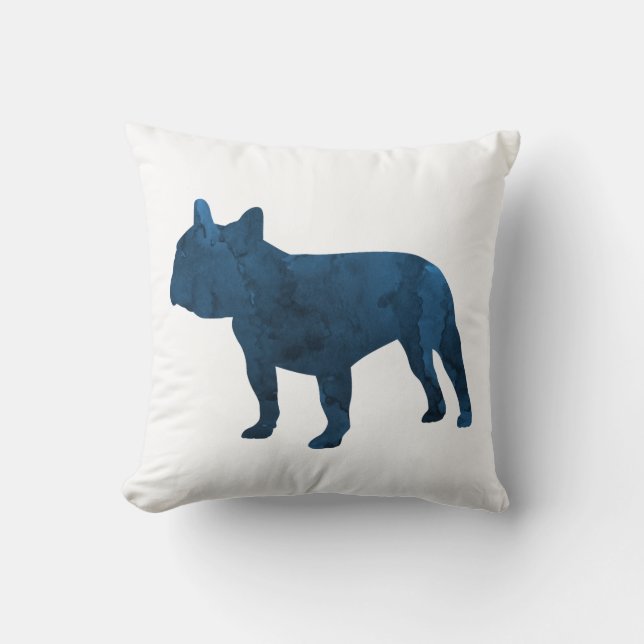 Navy Blue French Bulldog aka Frenchie Silhouette Throw Pillow (Front)